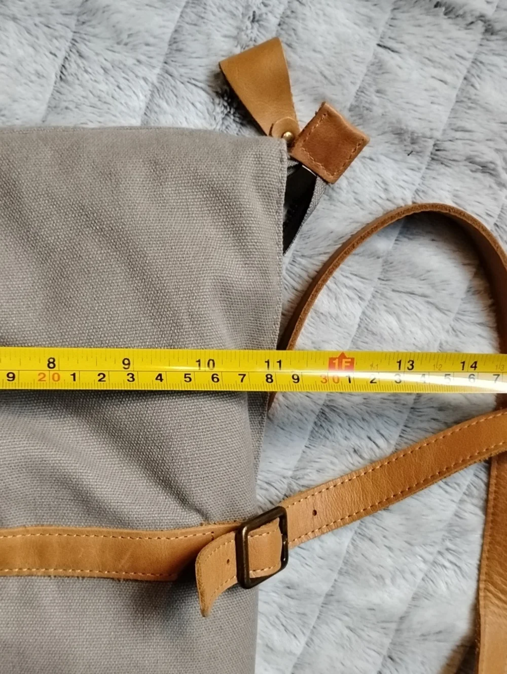 Canvas Tote Bag with Tan Leather Straps - Unisex